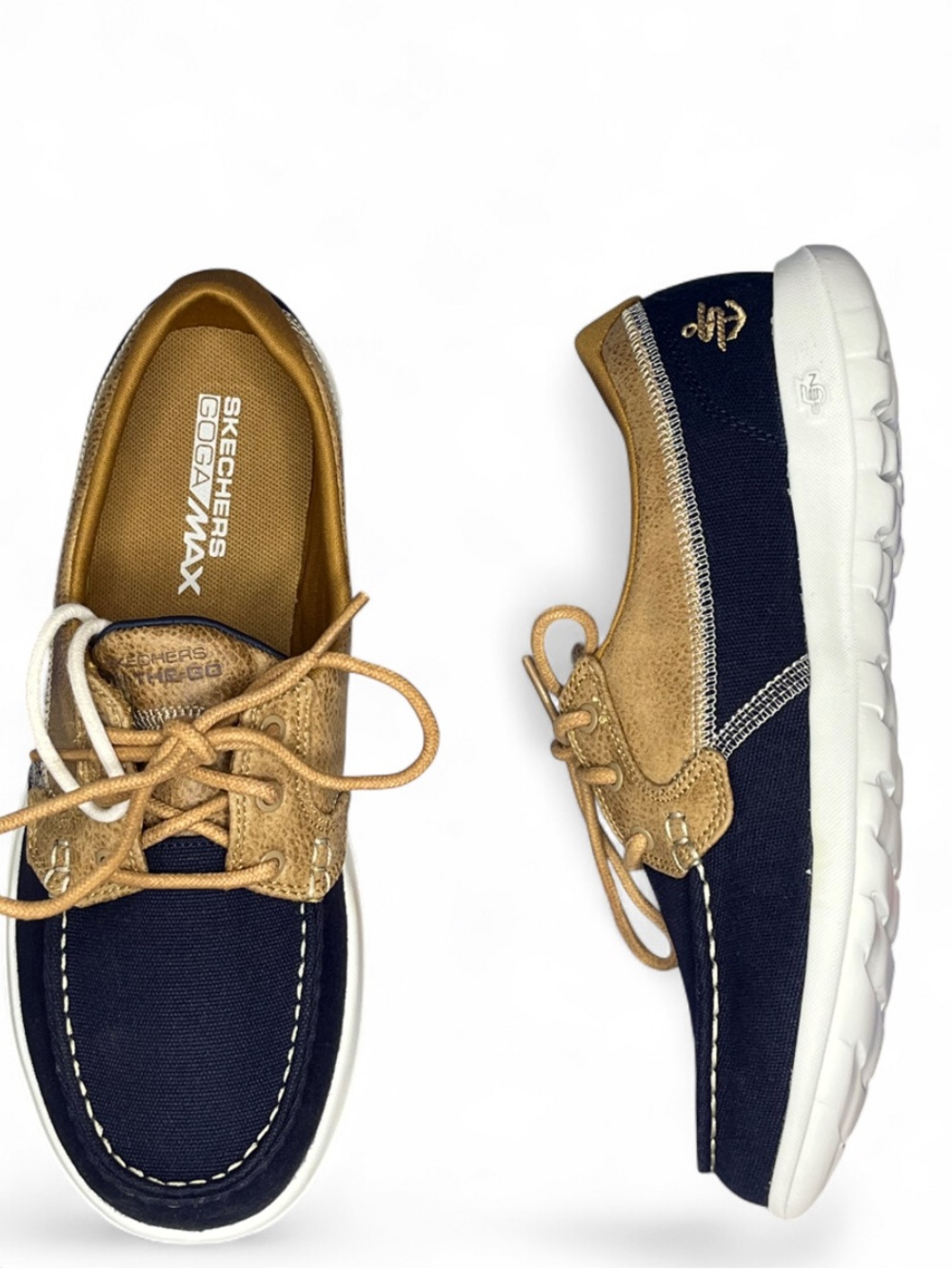 NEW Skechers Goga Max Navy Blue Flex Fit Anchor Themed Boat Shoes Women’s Size 8